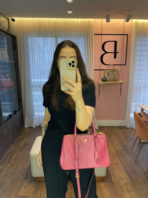 Prada Galleria Couro Saffiano Small Rosa