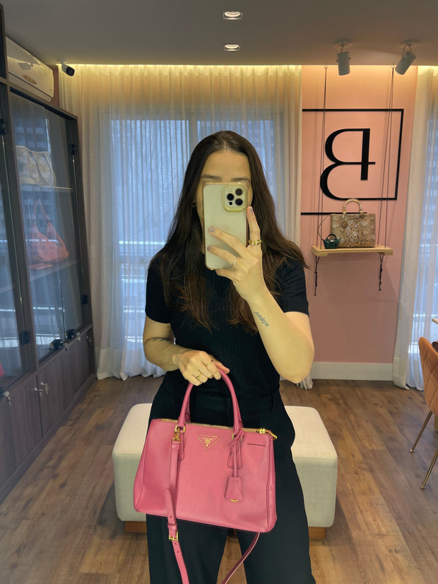 Prada Galleria Couro Saffiano Small Rosa