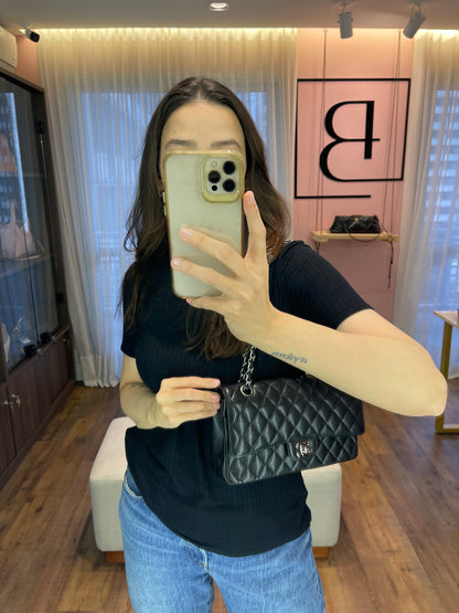 Chanel Classic Double Flap em Couro Caviar Preto