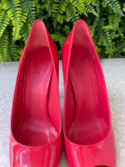 Peep Toe Gucci Verniz Vermelho