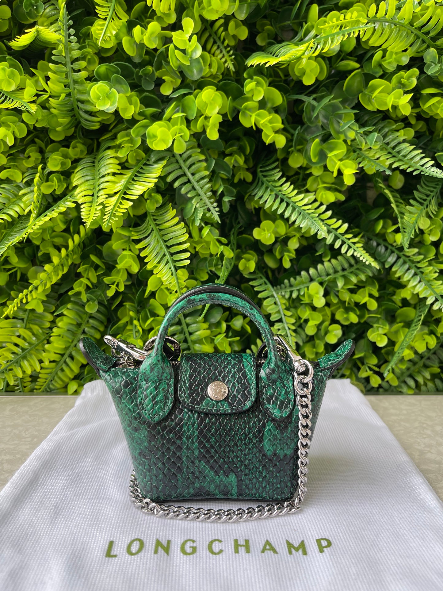 Mini Le Pliage Python Verde com Corrente Metálica