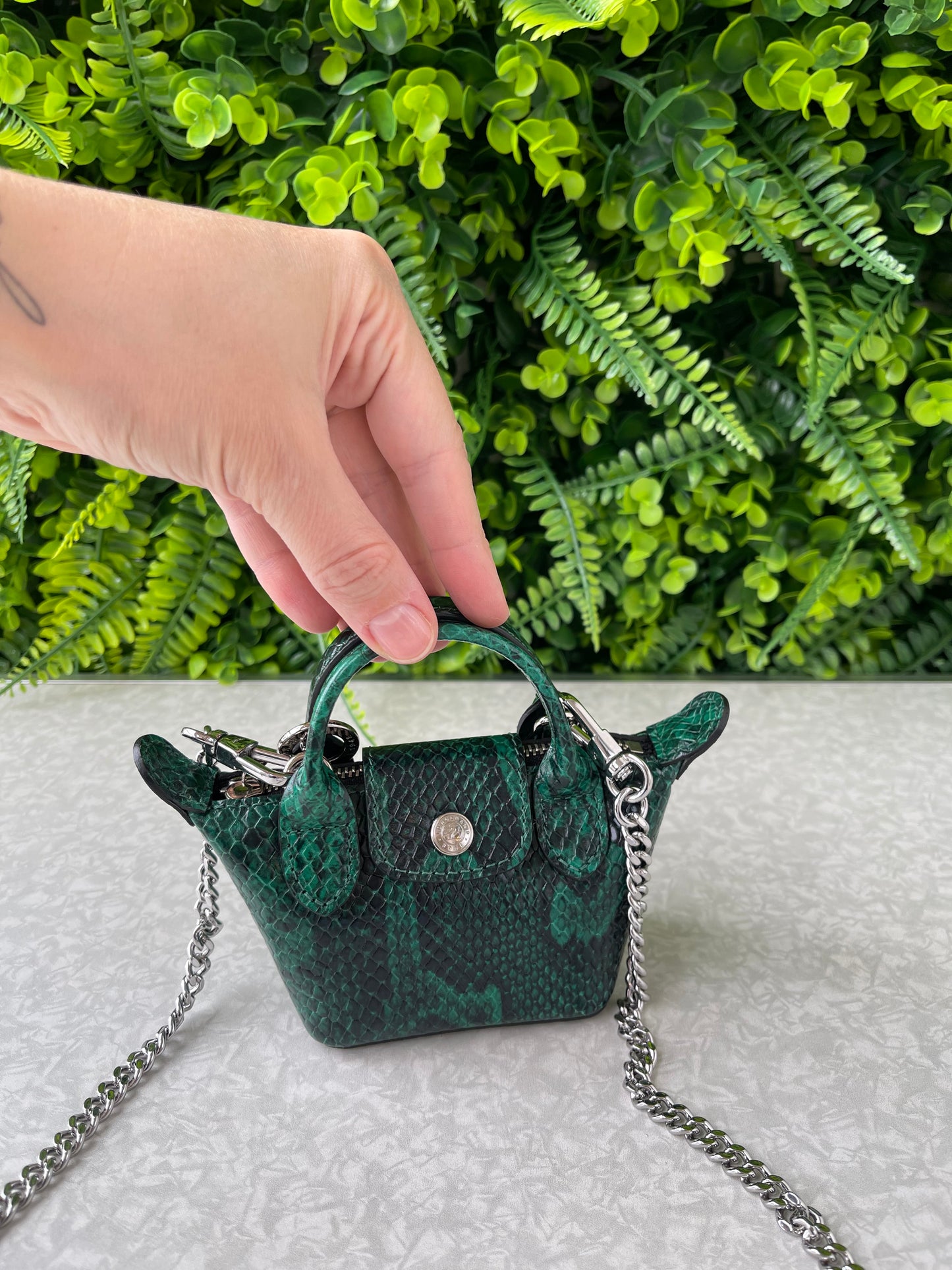 Mini Le Pliage Python Verde com Corrente Metálica