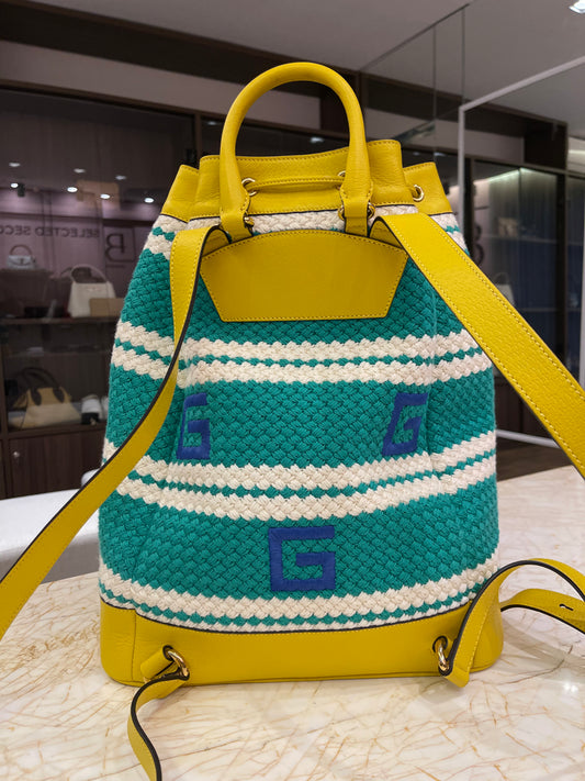 Mochila Gucci Rio de Janeiro em Crochê e Couro
