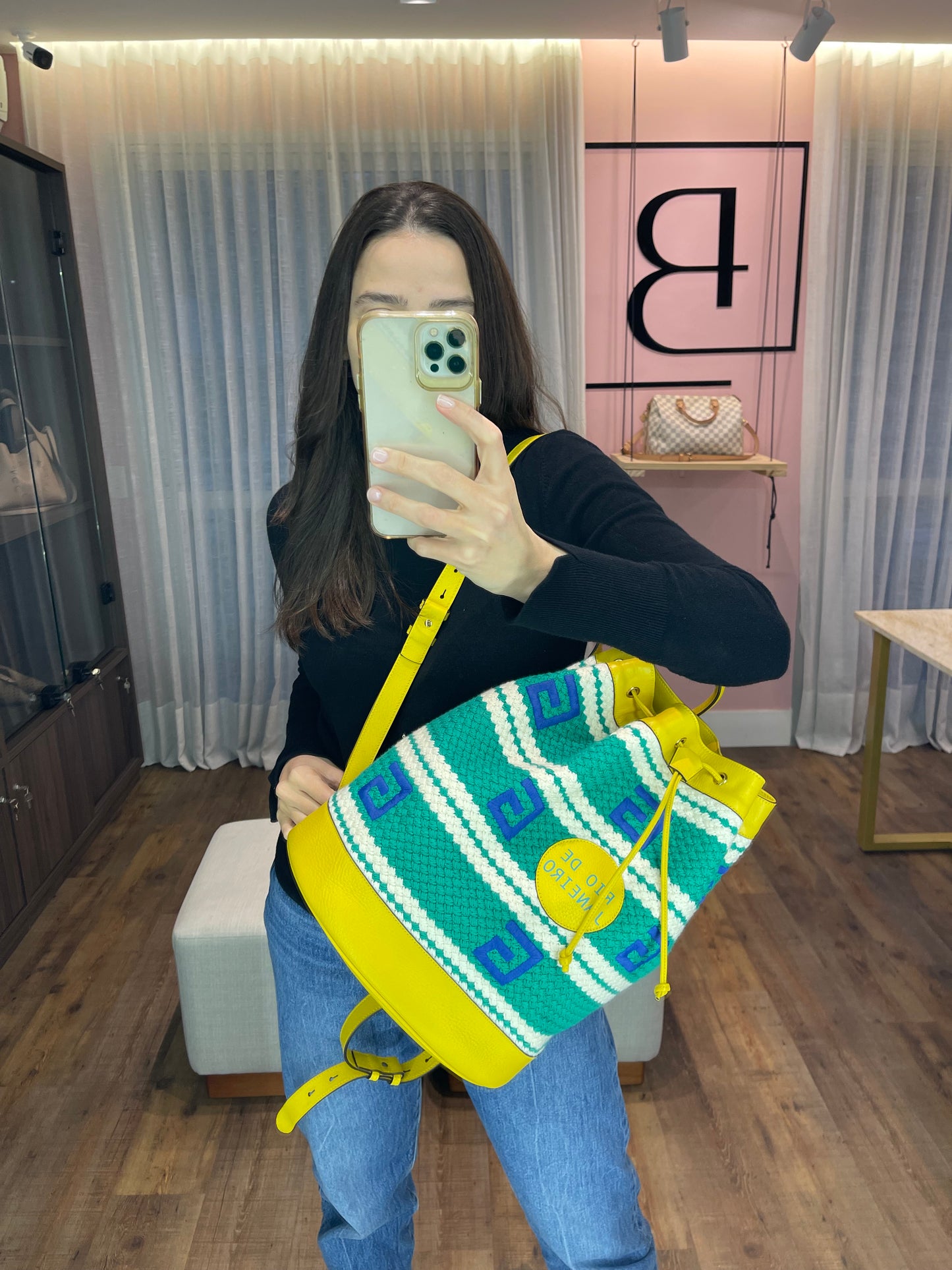 Mochila Gucci Rio de Janeiro em Crochê e Couro