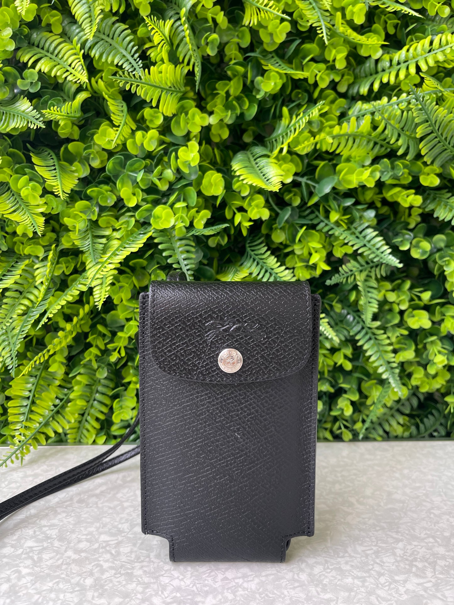 Longchamp Phone Case de Couro Preta