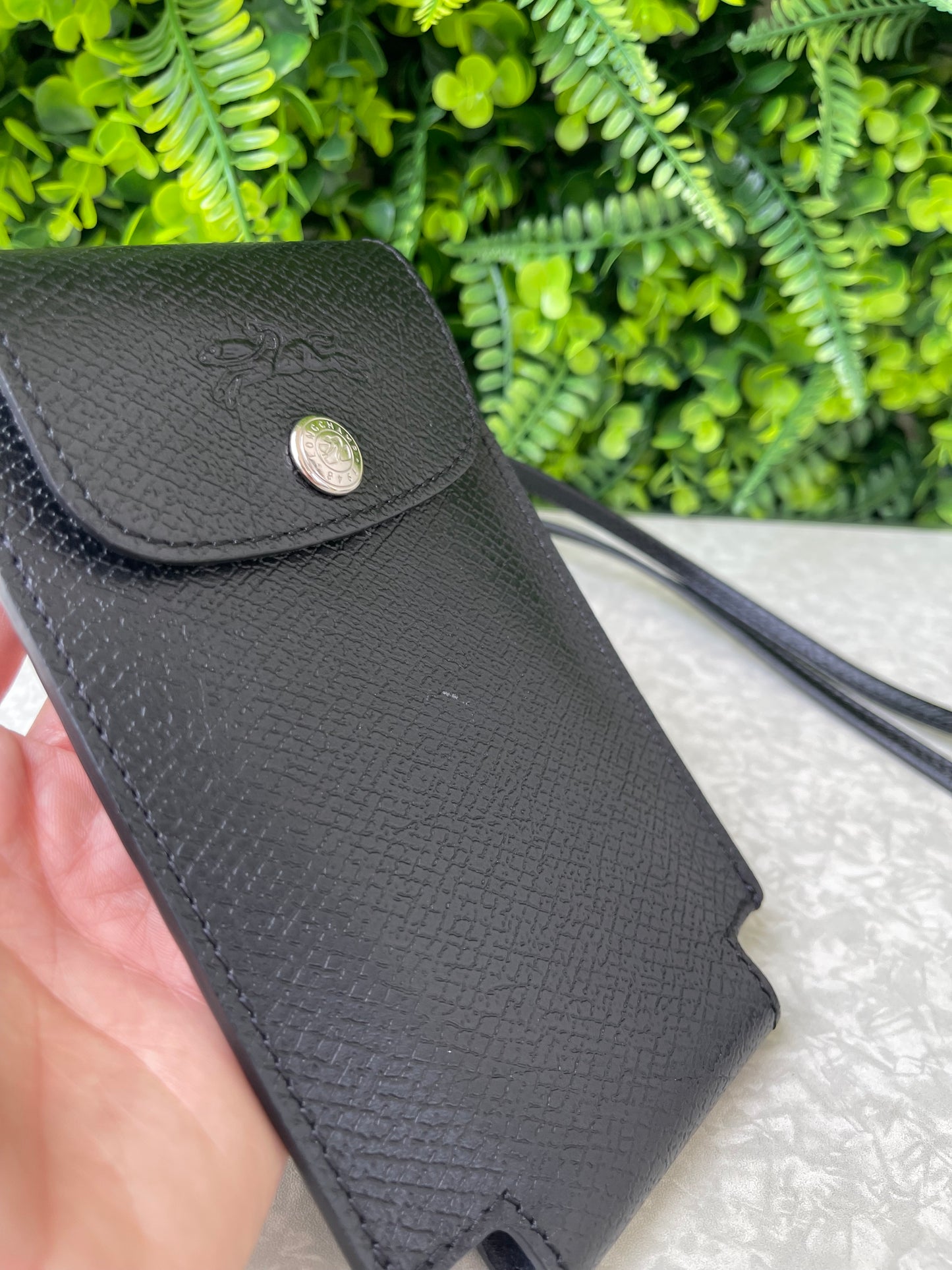 Longchamp Phone Case de Couro Preta