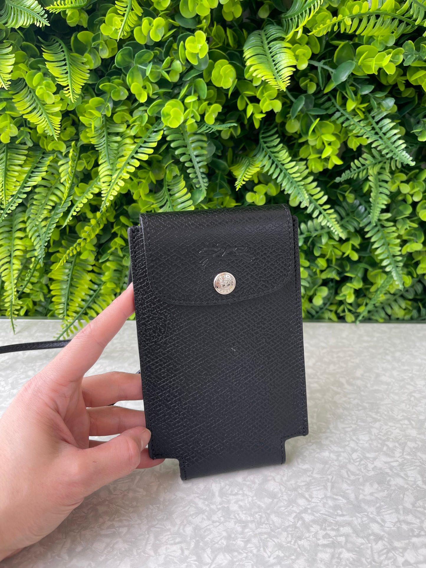 Longchamp Phone Case de Couro Preta