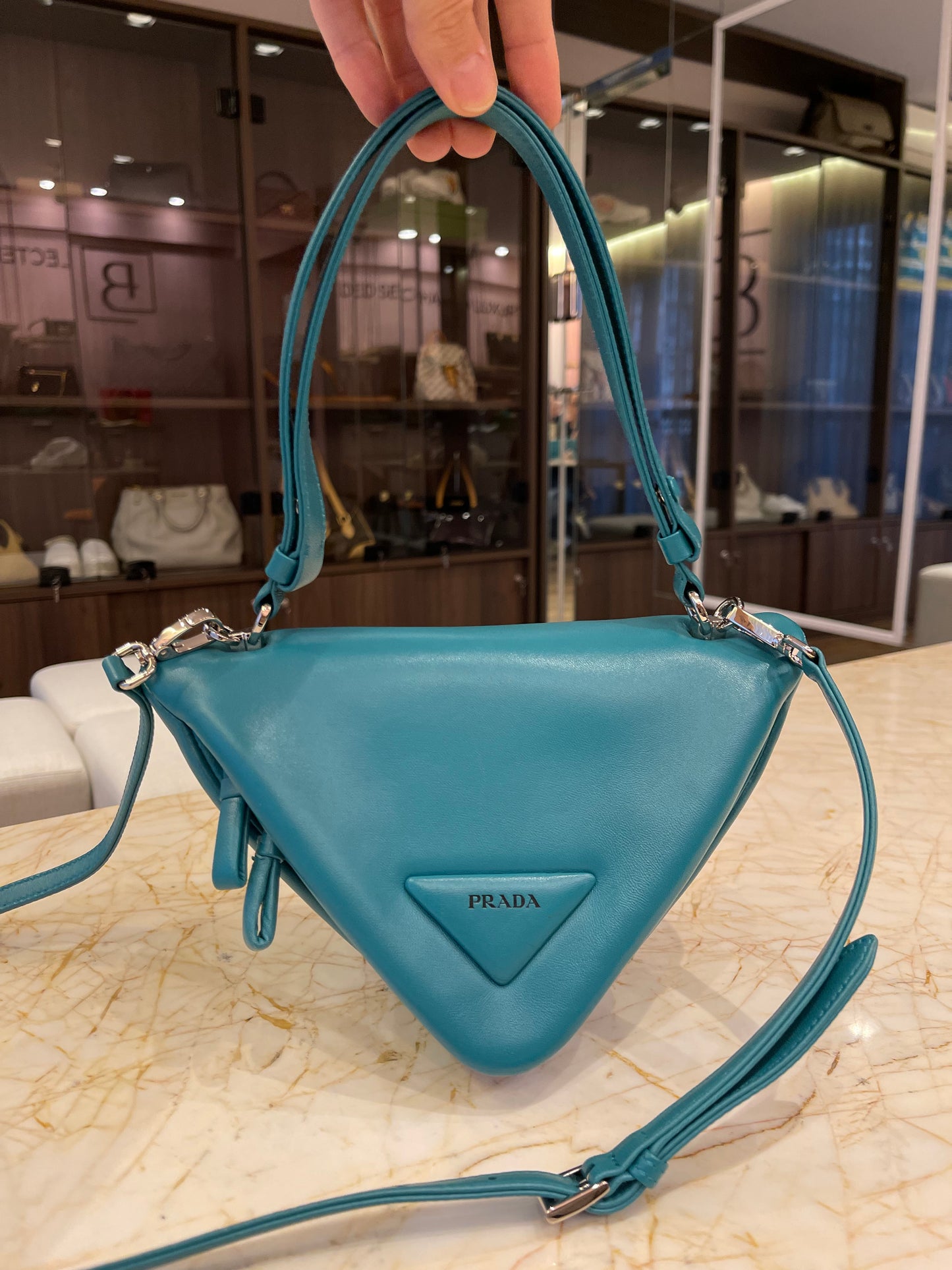Prada Nappa Triangle Leather Verde