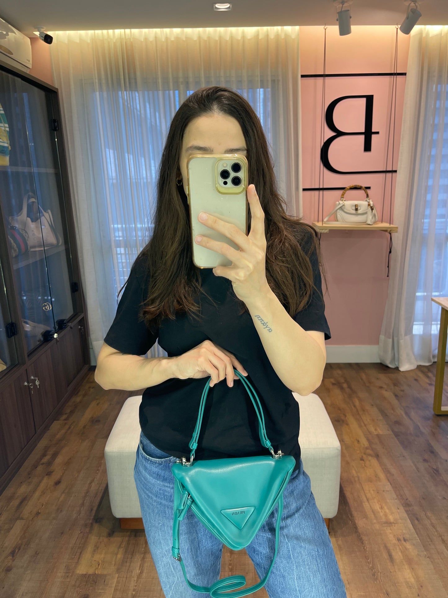 Prada Nappa Triangle Leather Verde