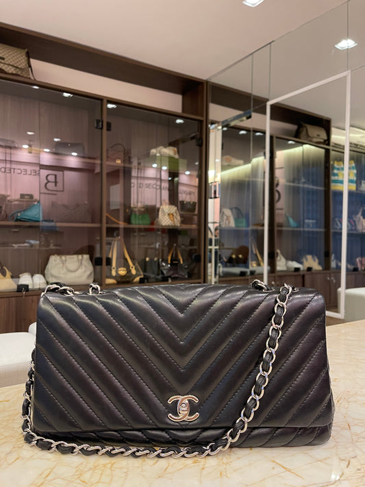 Chanel Surpique Chevron Single Flap