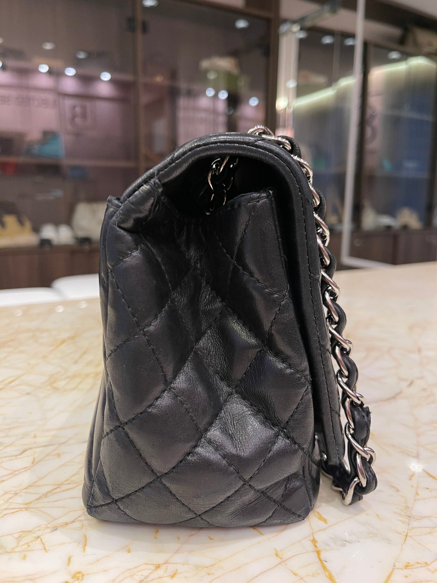 Chanel Surpique Chevron Single Flap
