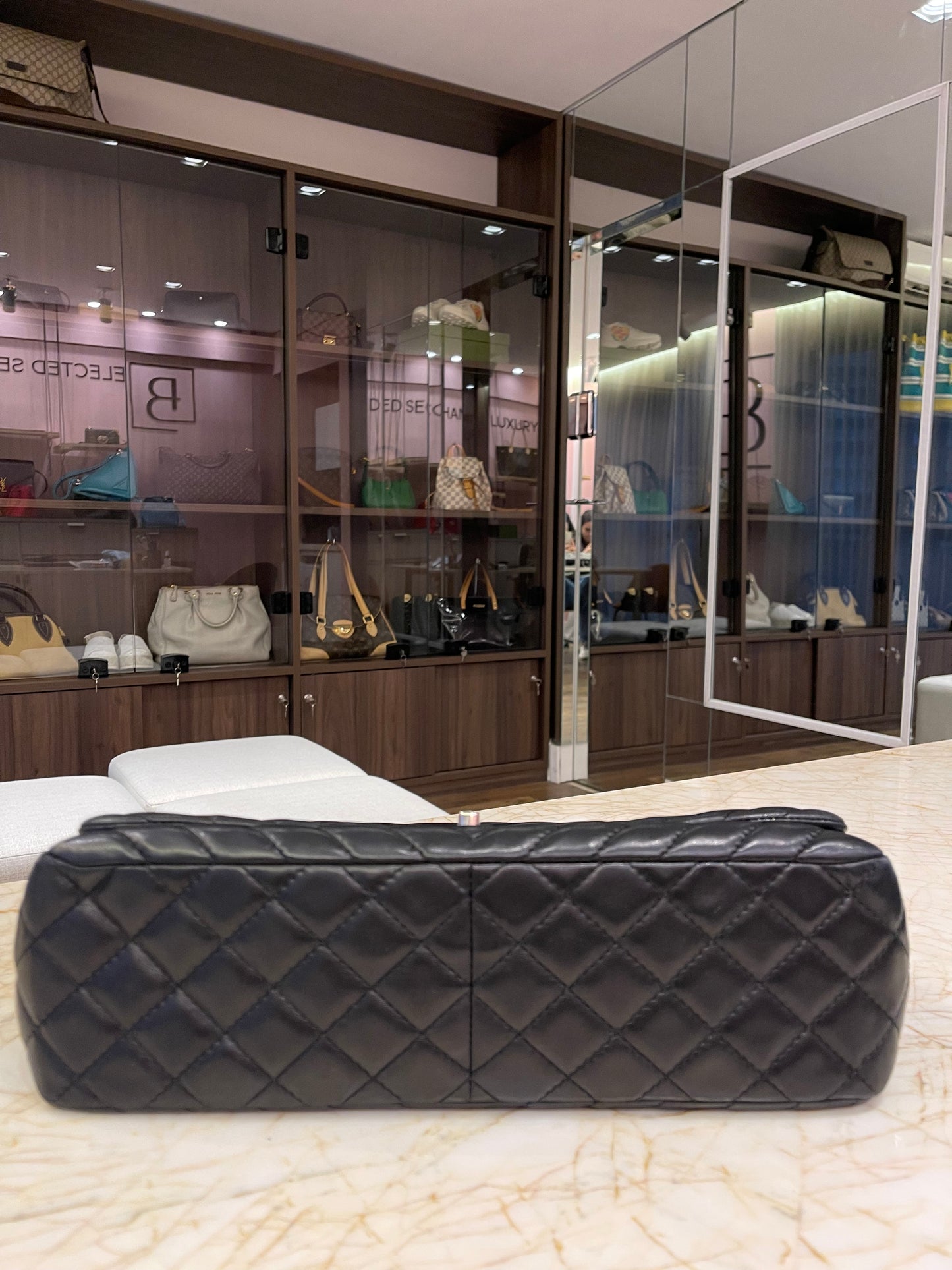 Chanel Surpique Chevron Single Flap