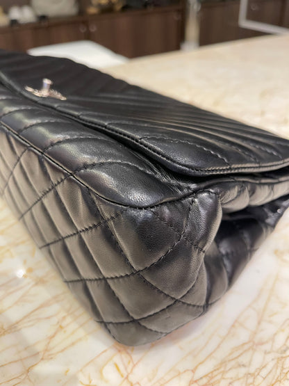Chanel Surpique Chevron Single Flap