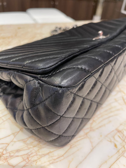 Chanel Surpique Chevron Single Flap