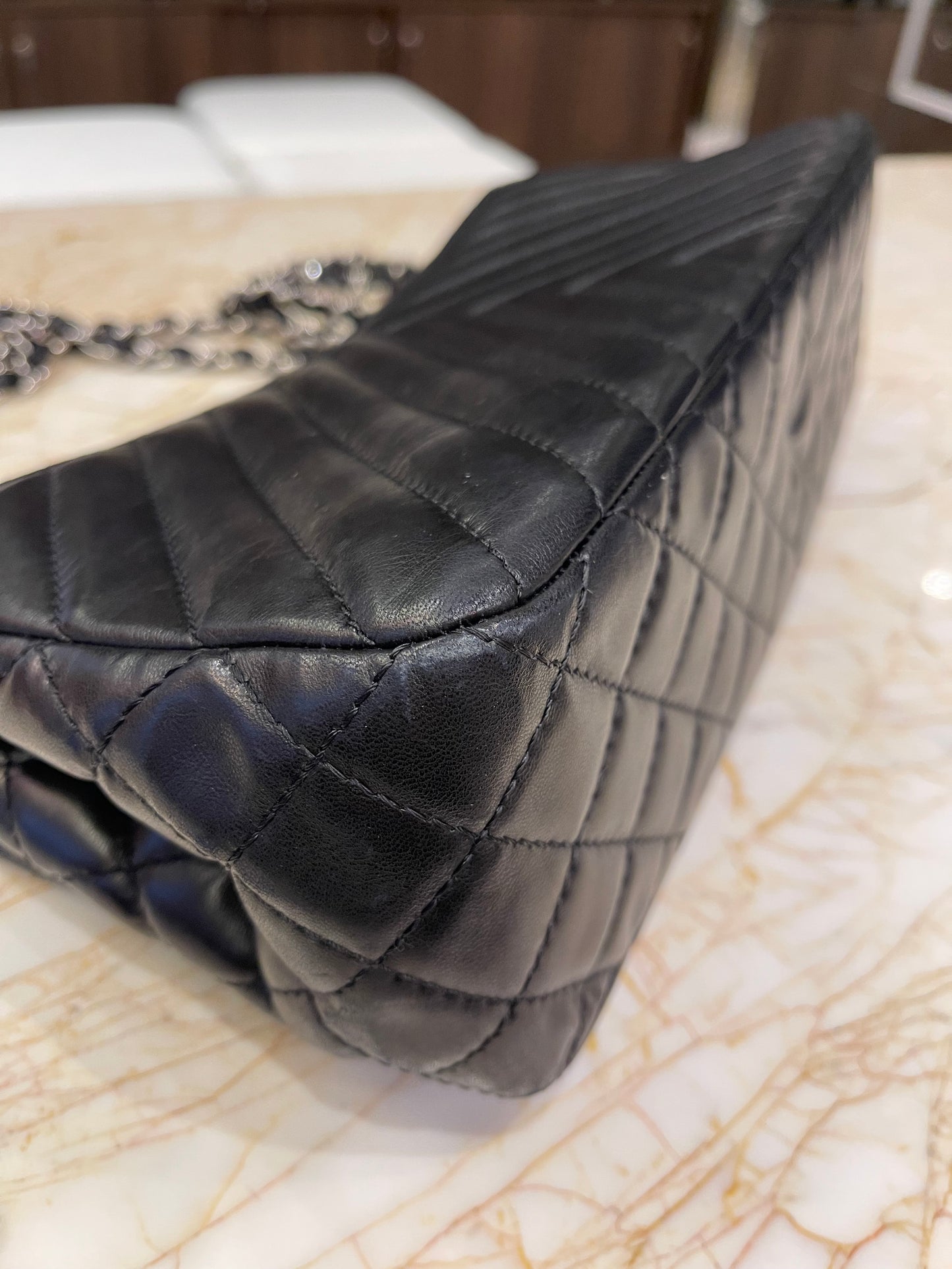 Chanel Surpique Chevron Single Flap