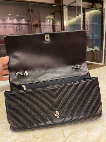 Chanel Surpique Chevron Single Flap