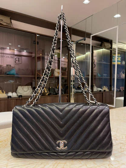 Chanel Surpique Chevron Single Flap