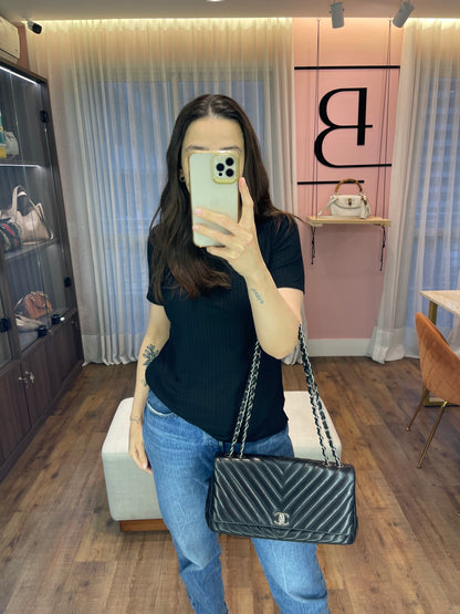 Chanel Surpique Chevron Single Flap