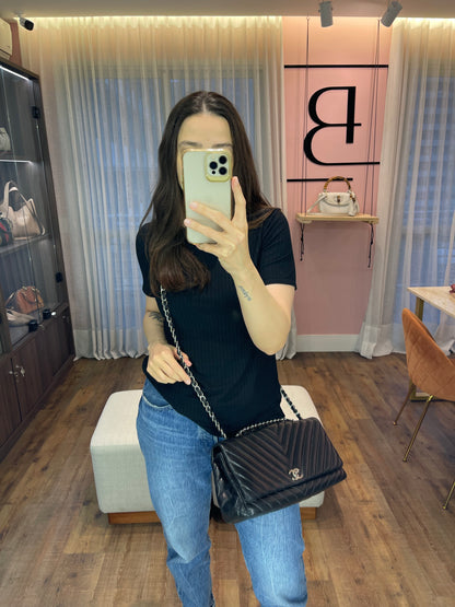 Chanel Surpique Chevron Single Flap