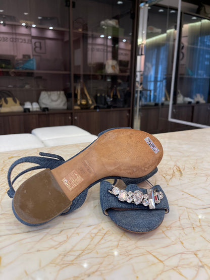 Sandália Rasteira Miu Miu Denim Crystal