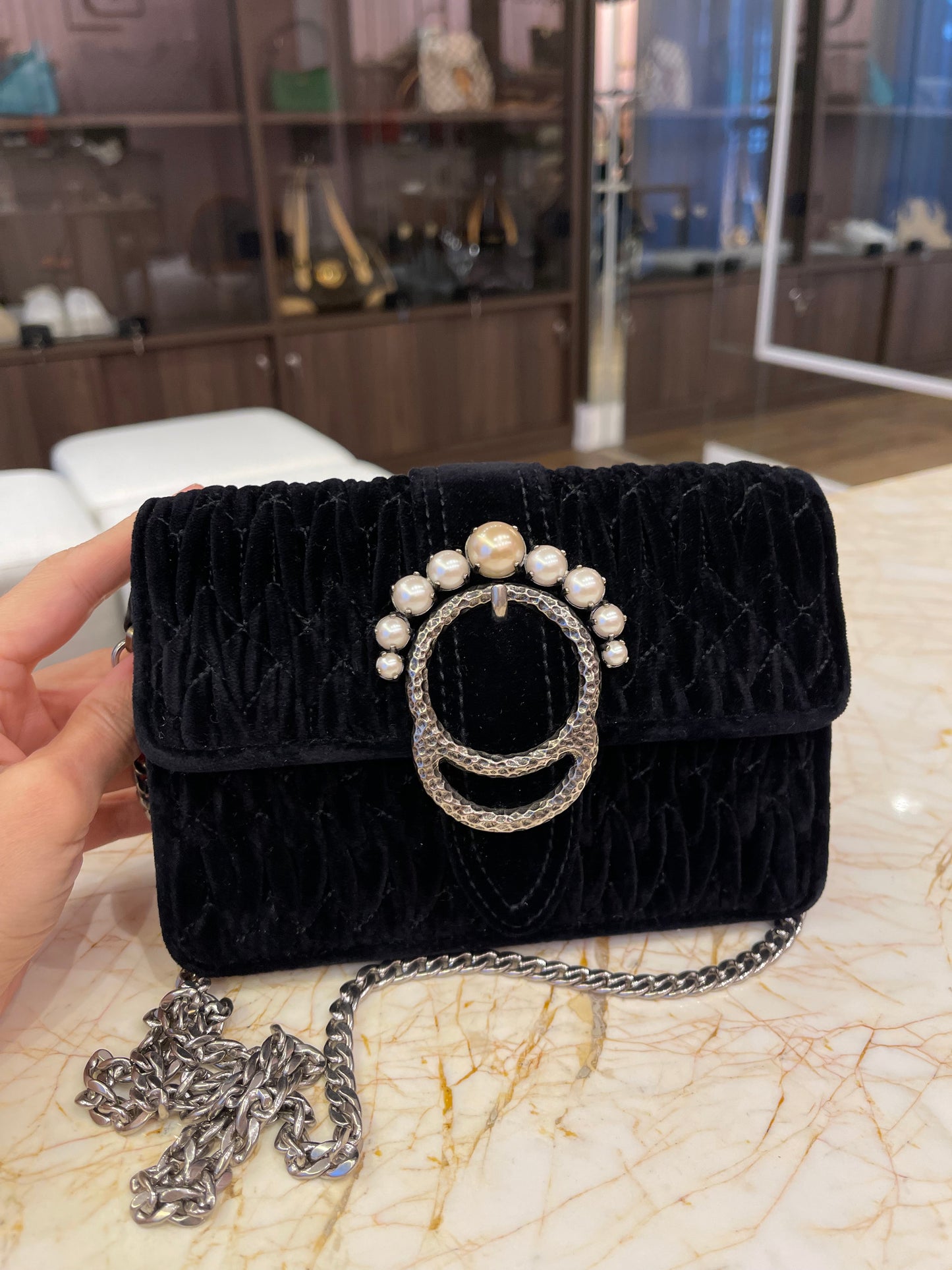 Miu Miu Crystal Velvet Chain