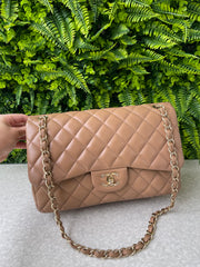 Chanel Double Flap Jumbo Lambskin Marrom