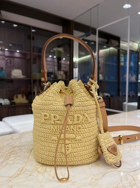 Prada Crochet Rafia Bucket