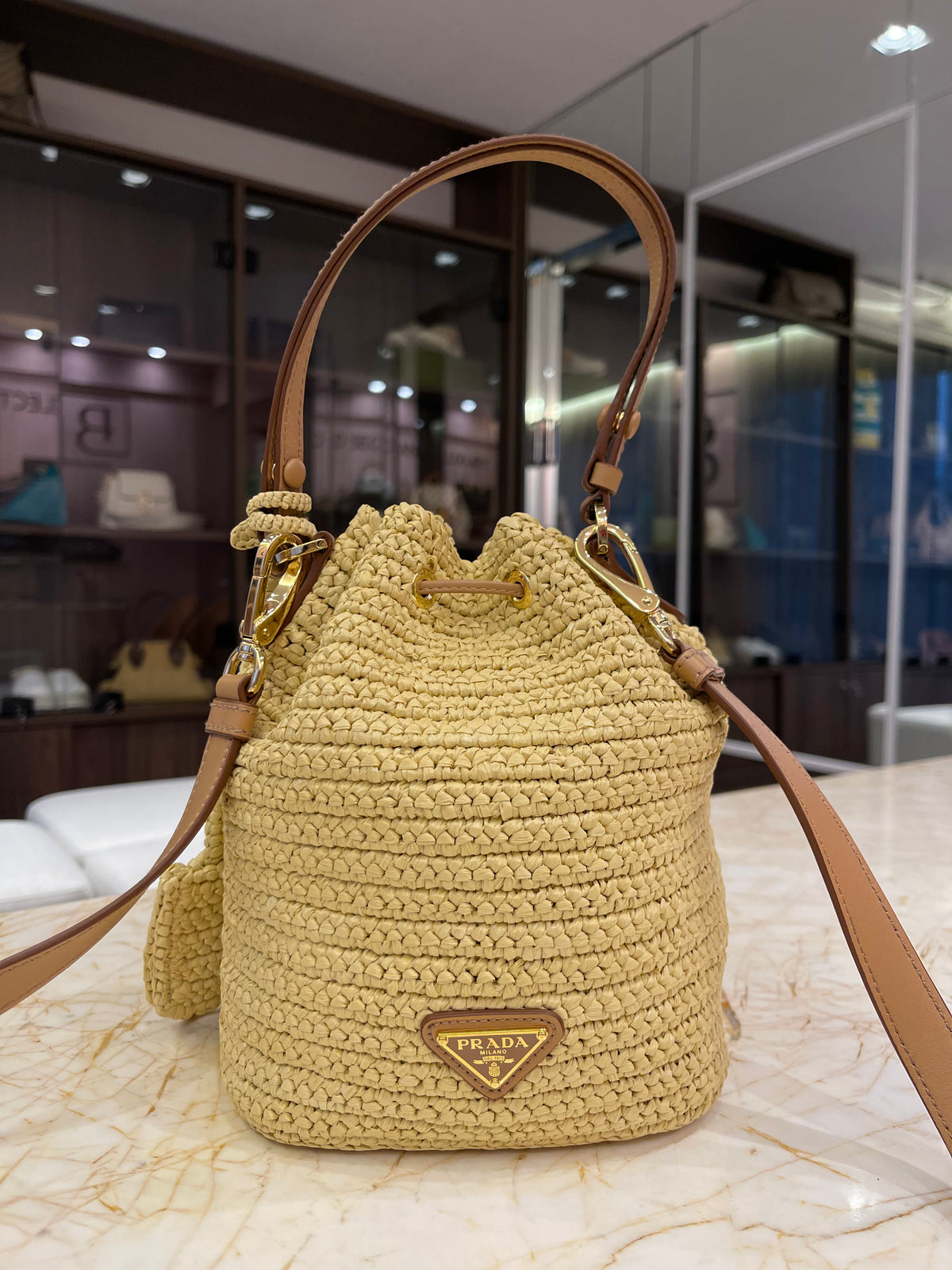 Prada Crochet Rafia Bucket
