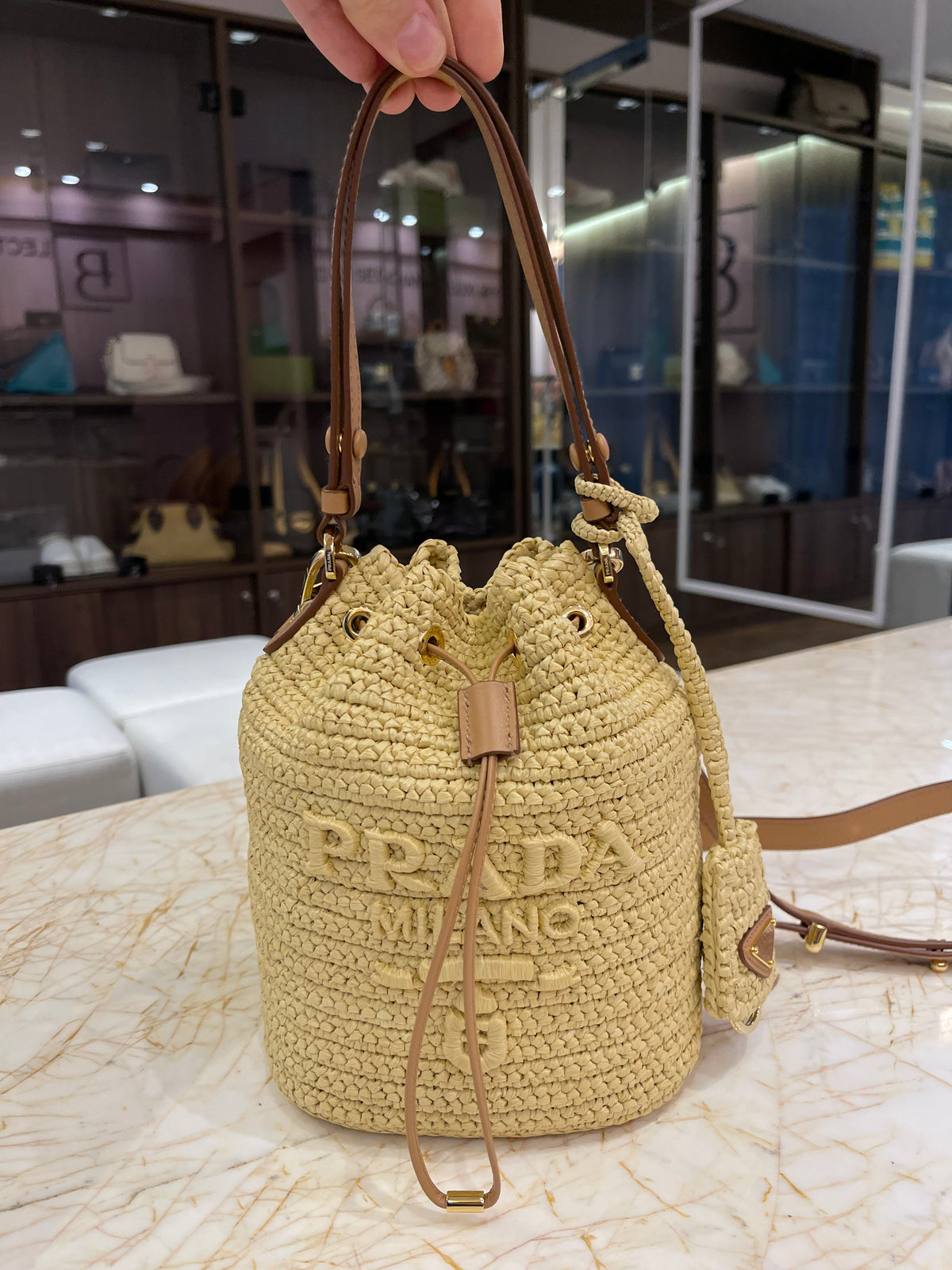 Prada Crochet Rafia Bucket