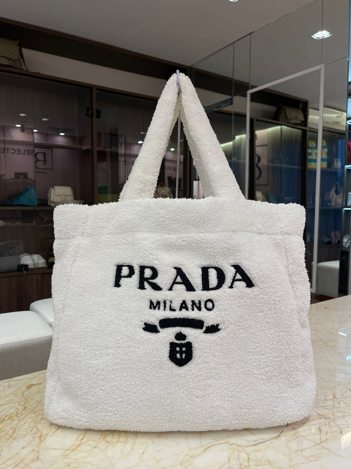 Prada Terry Cloth Logo Tote