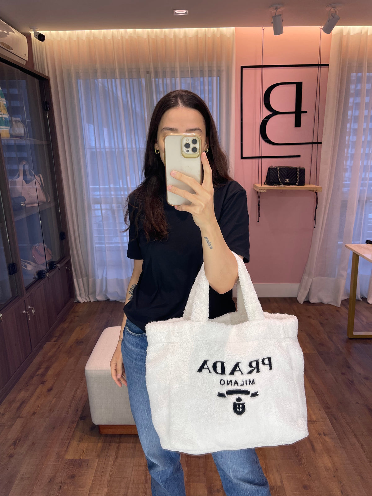 Prada Terry Cloth Logo Tote