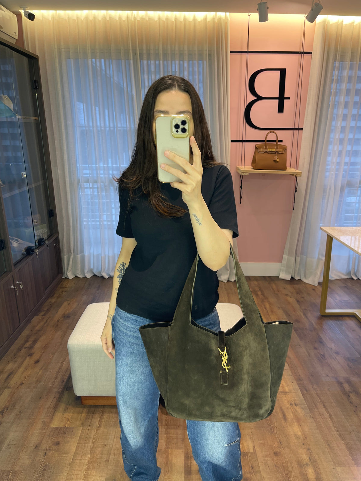 Saint Laurent Le 5 à 7 Bea em Camurça