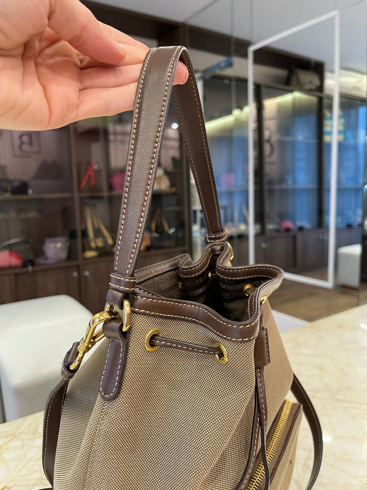 Prada Duet Logo Bucket Jacquard