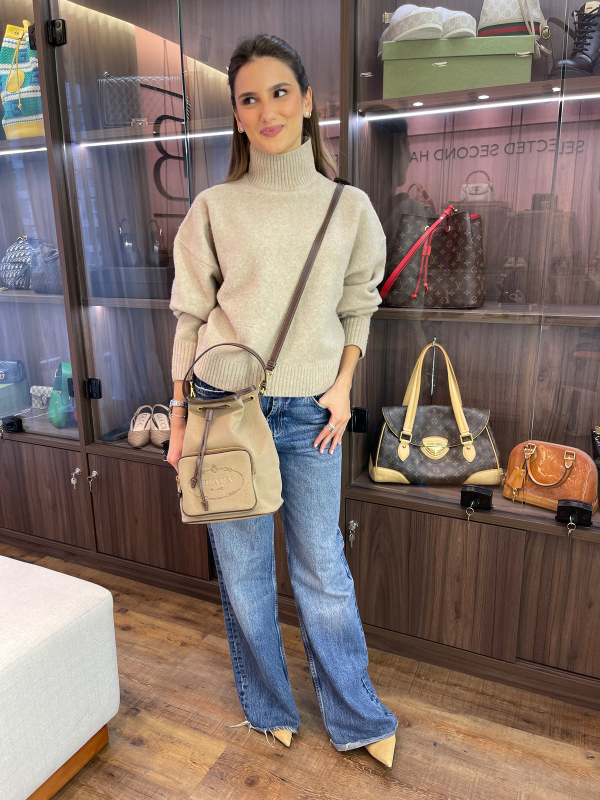 Prada Duet Logo Bucket Jacquard