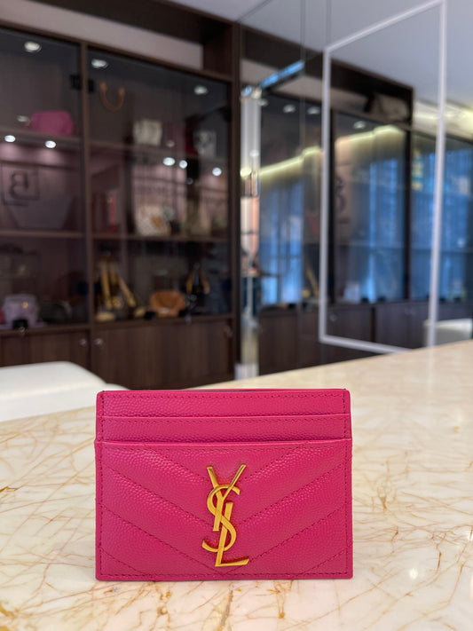Porta Cartão YSL Cassandre Couro Calfskin Rosa