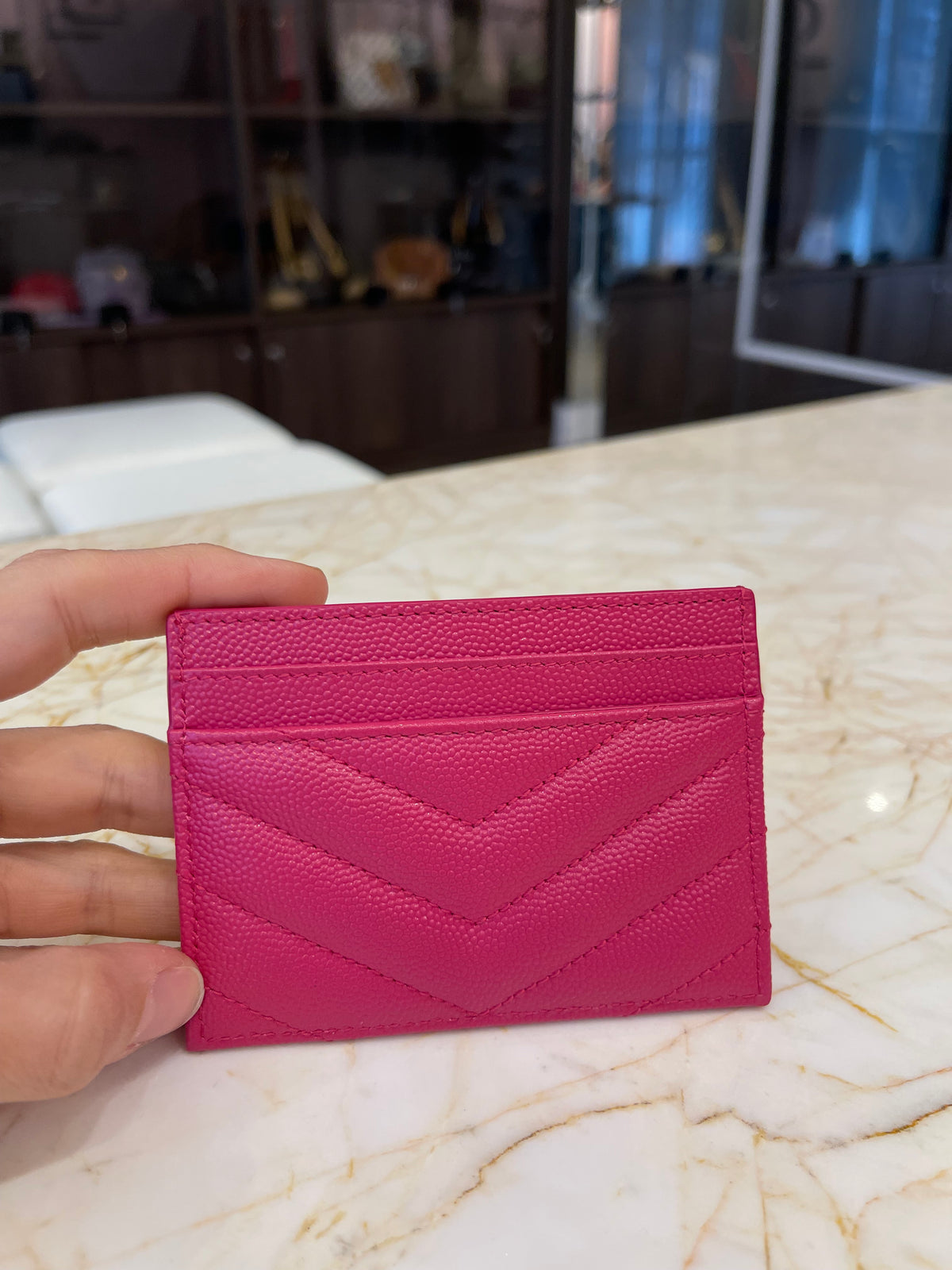 Porta Cartão YSL Cassandre Couro Calfskin Rosa