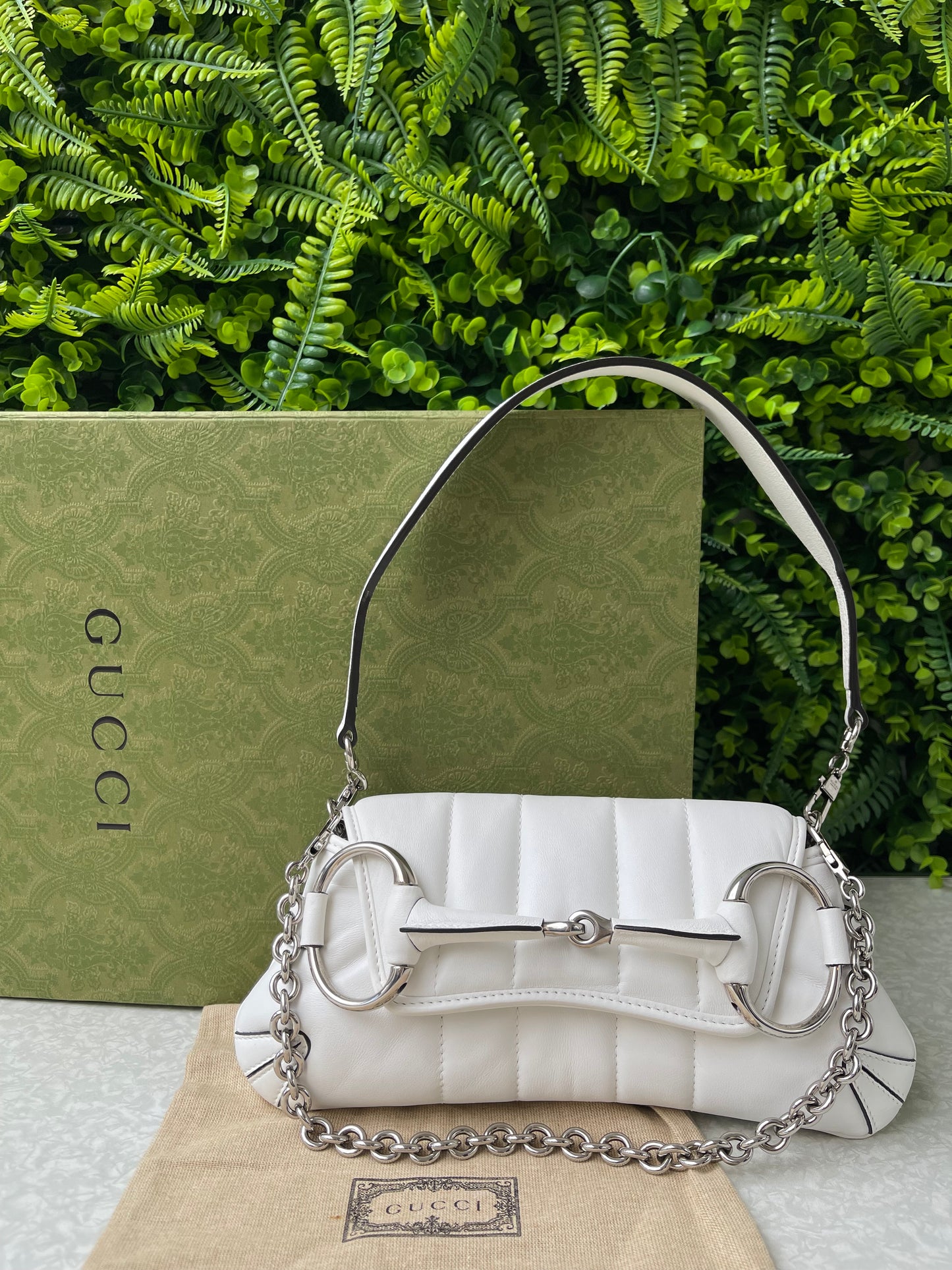 Gucci Horsebit Chain Leather Small Branca