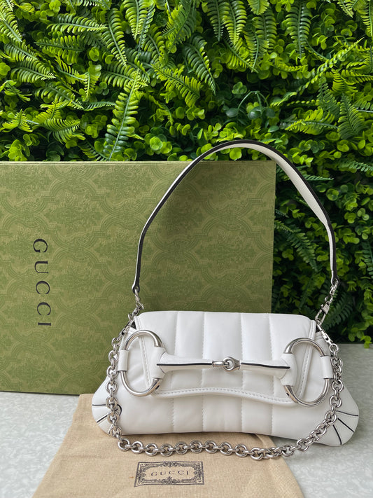 Gucci Horsebit Chain Leather Small Branca