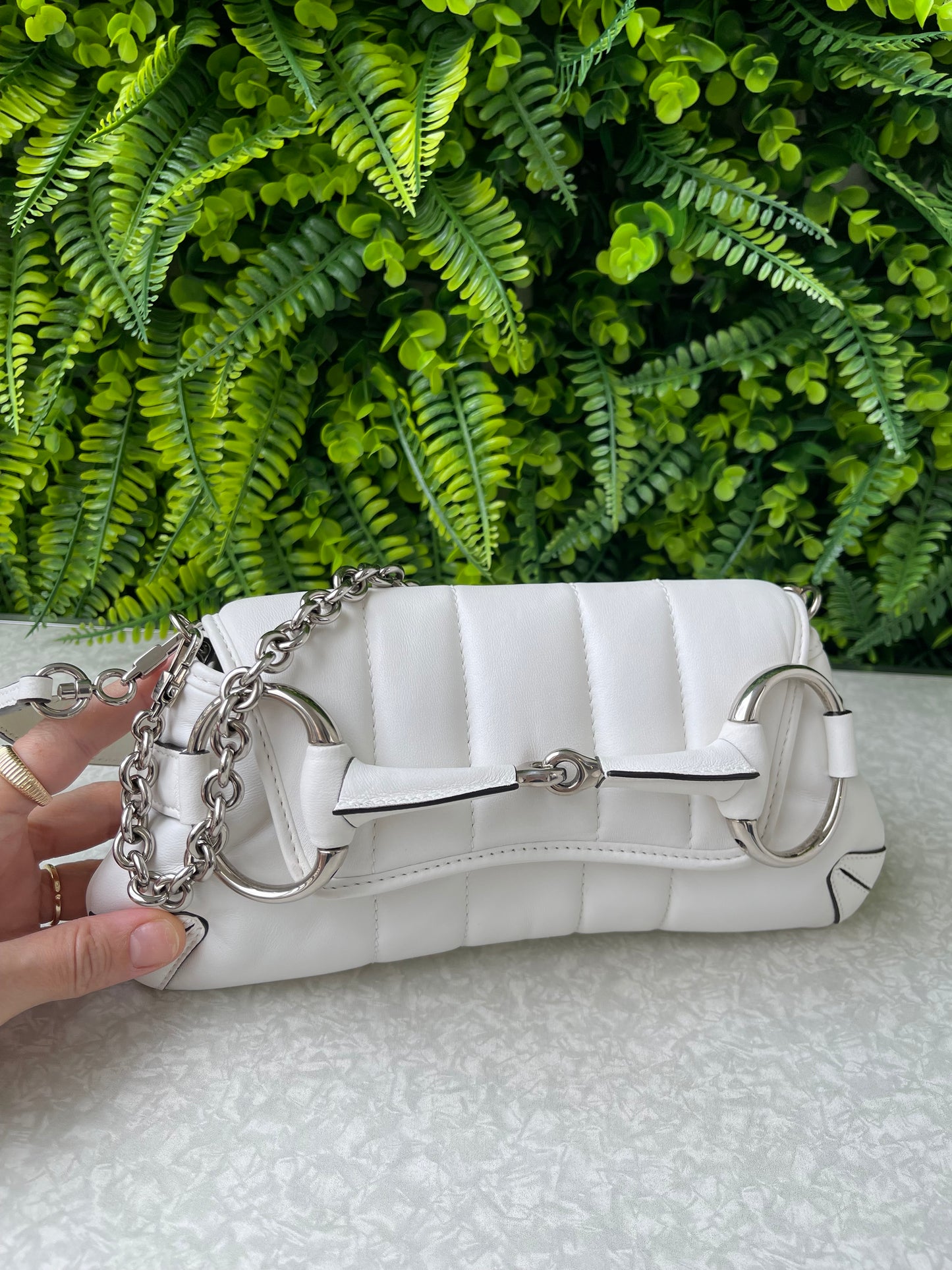 Gucci Horsebit Chain Leather Small Branca