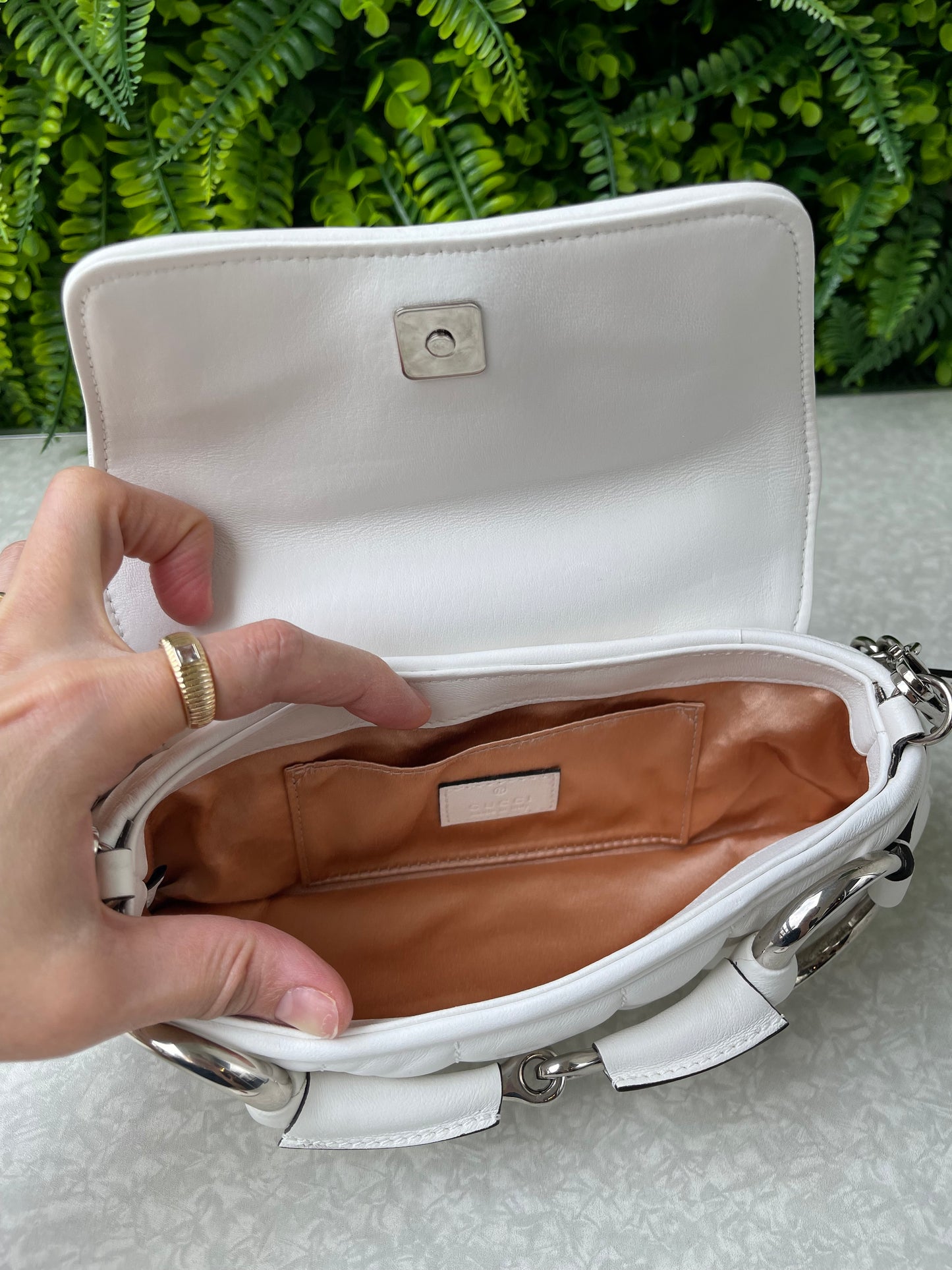 Gucci Horsebit Chain Leather Small Branca