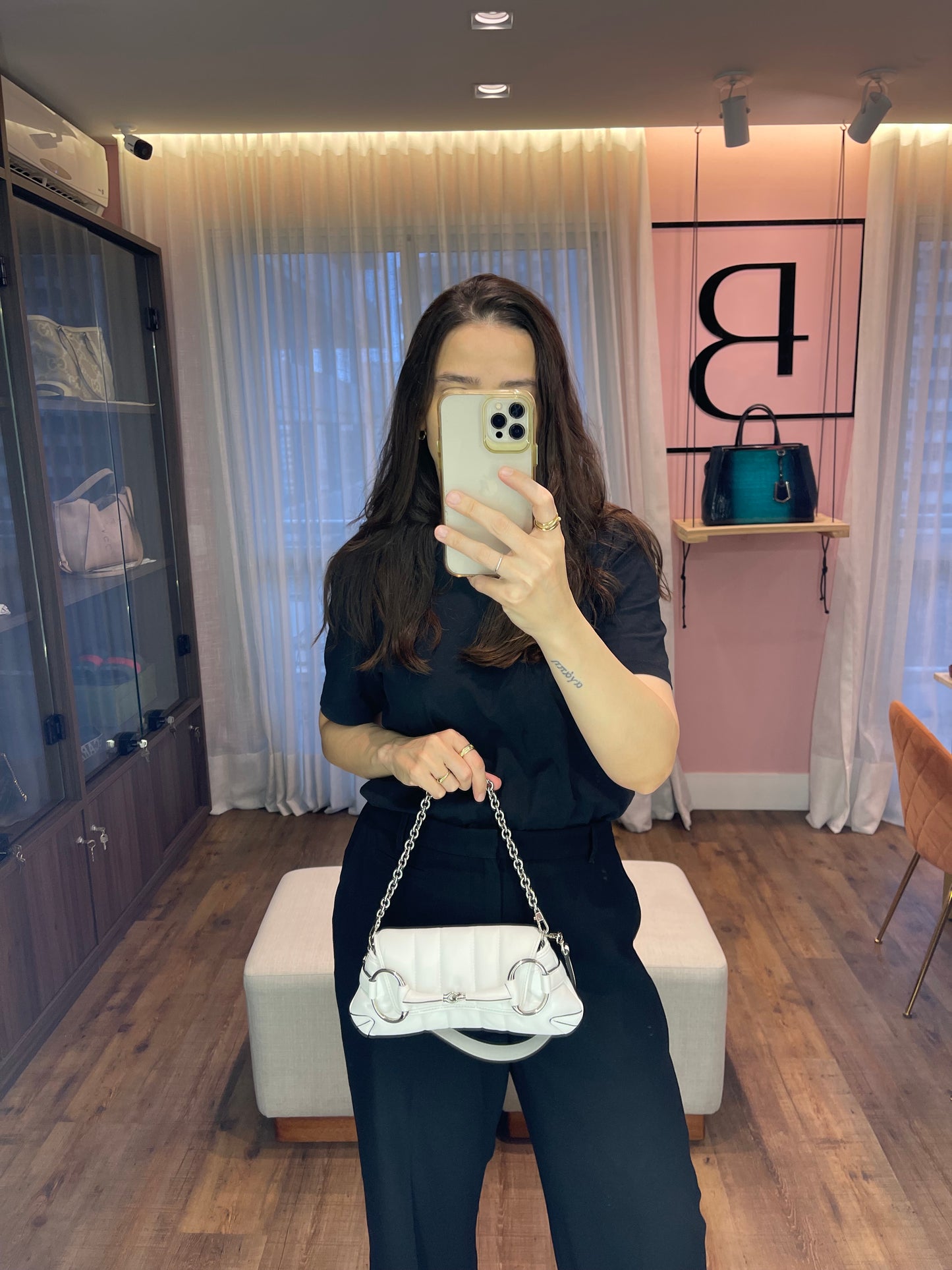 Gucci Horsebit Chain Leather Small Branca