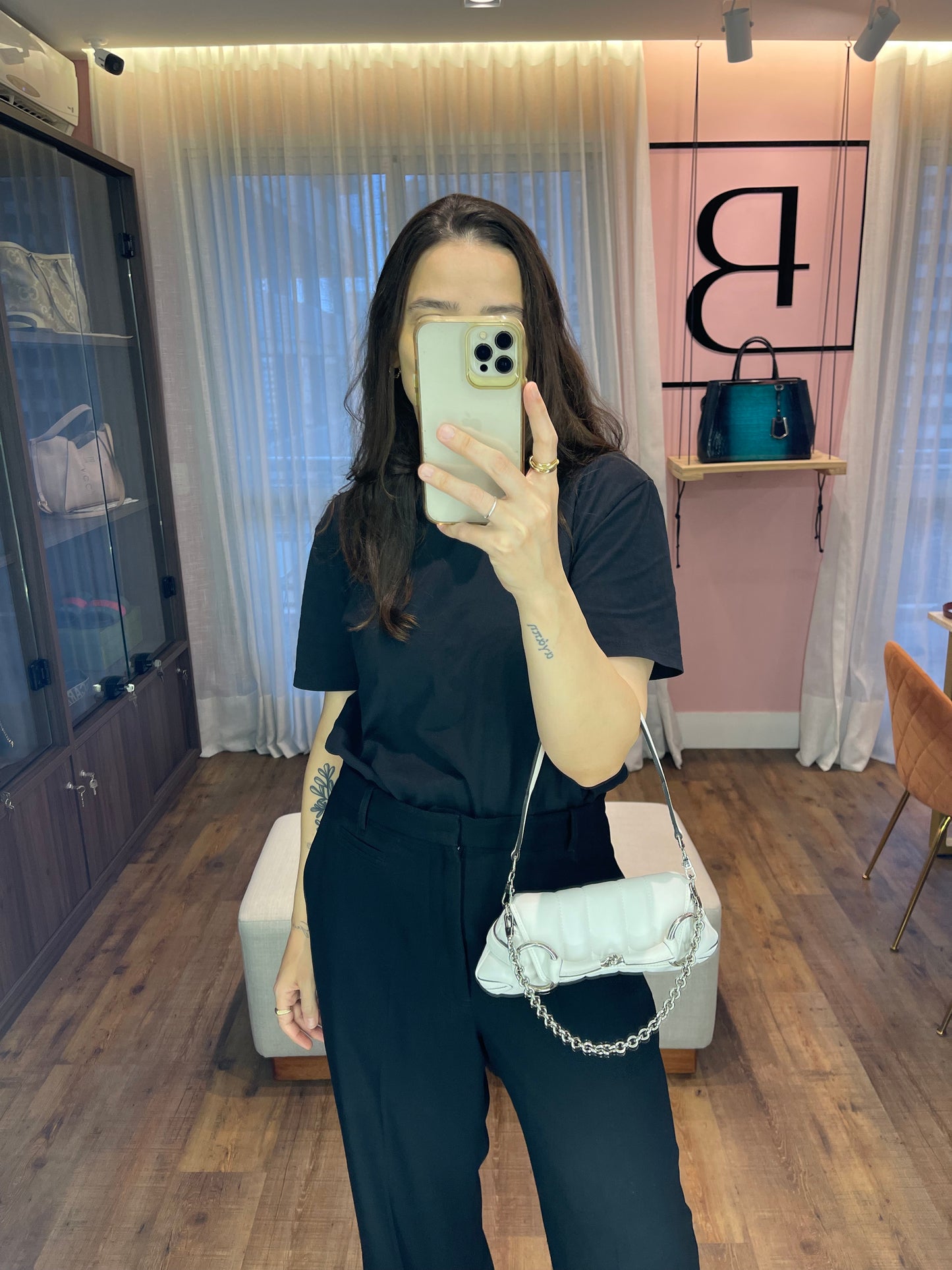 Gucci Horsebit Chain Leather Small Branca