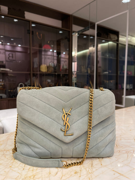 Saint Laurent Loulou Suede Chevron Vert
