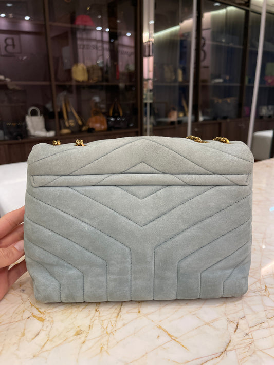 Saint Laurent Loulou Suede Chevron Vert