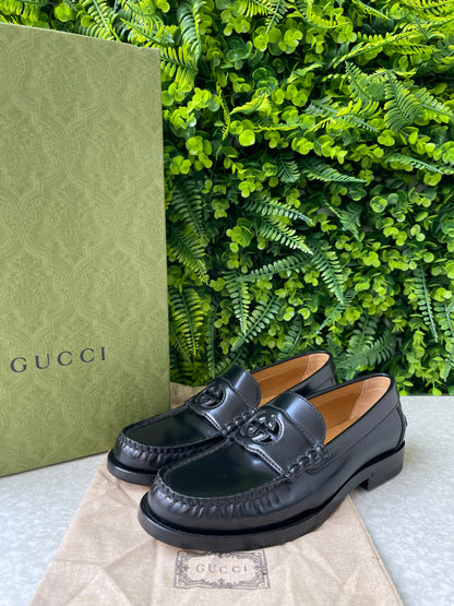 Mocassim Gucci Interlocking G Logo Leather Preto