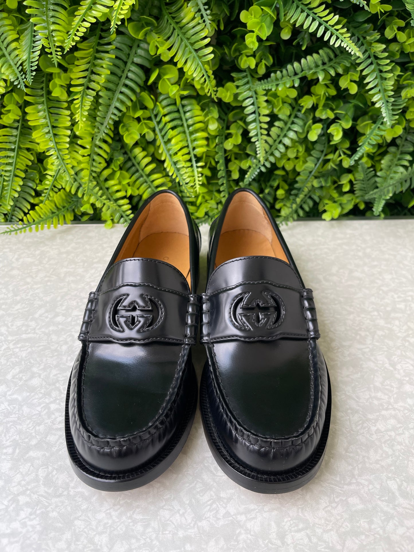 Mocassim Gucci Interlocking G Logo Leather Preto