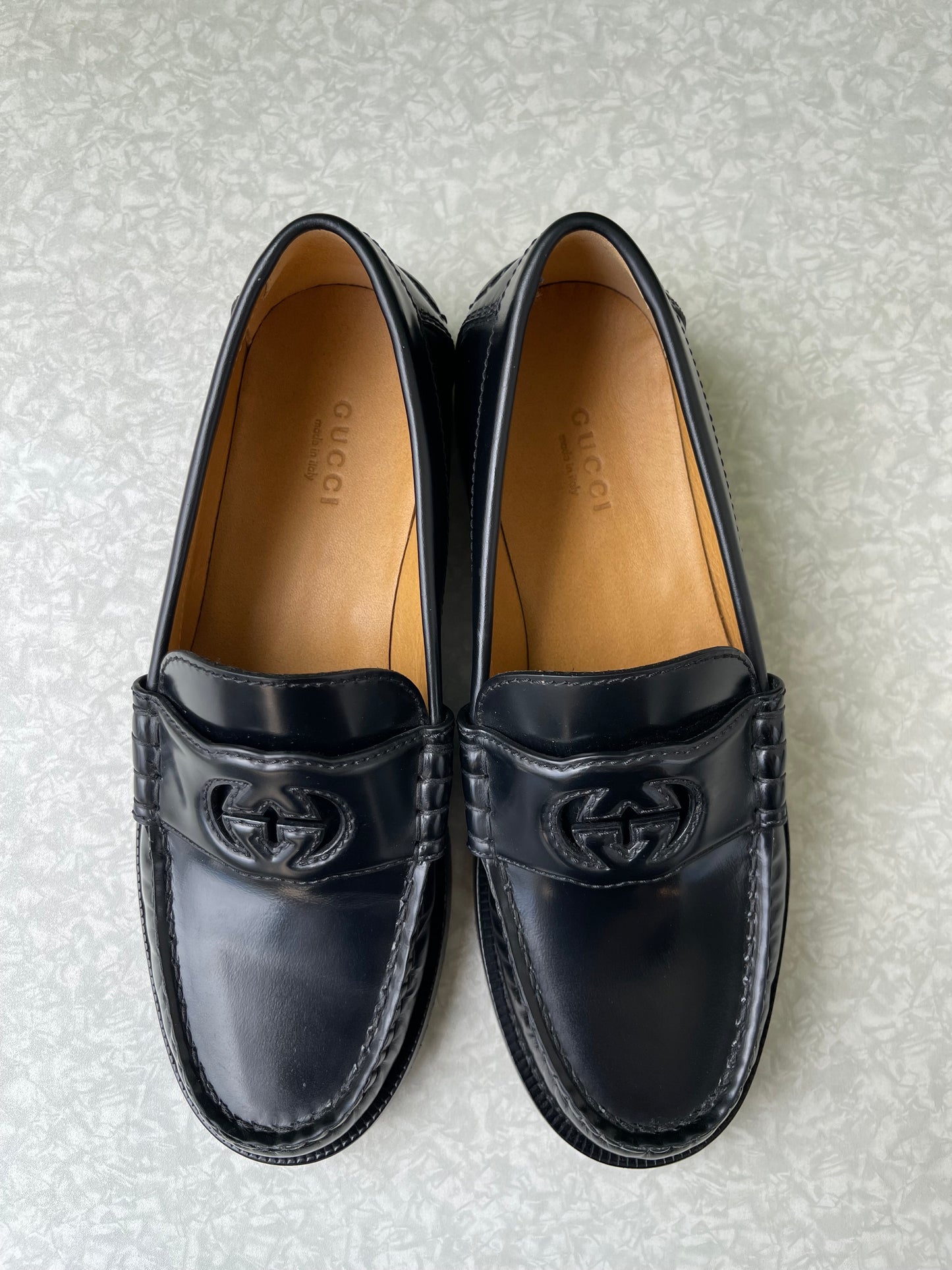 Mocassim Gucci Interlocking G Logo Leather Preto