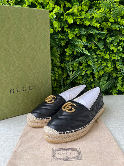 Espadrille Gucci GG Marmont em Couro Matelassê Preto