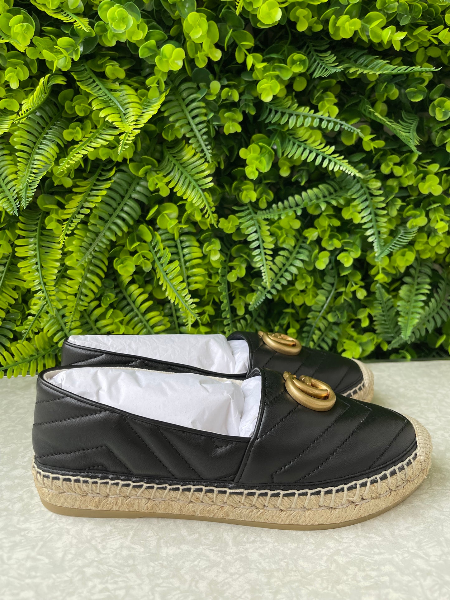 Espadrille Gucci GG Marmont em Couro Matelassê Preto