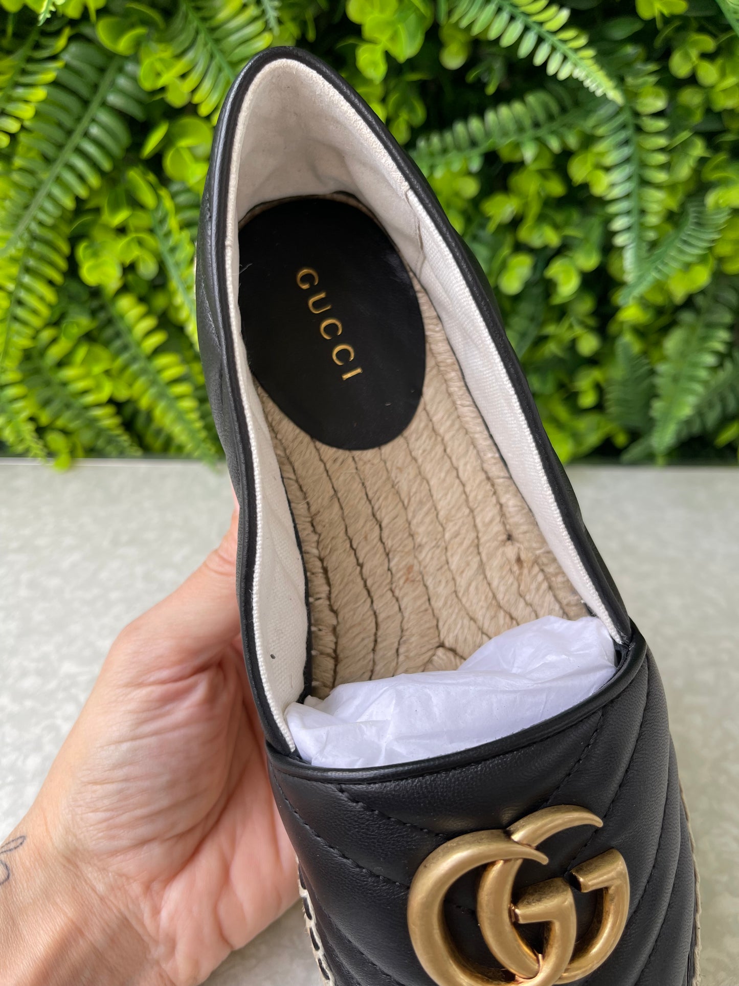 Espadrille Gucci GG Marmont em Couro Matelassê Preto